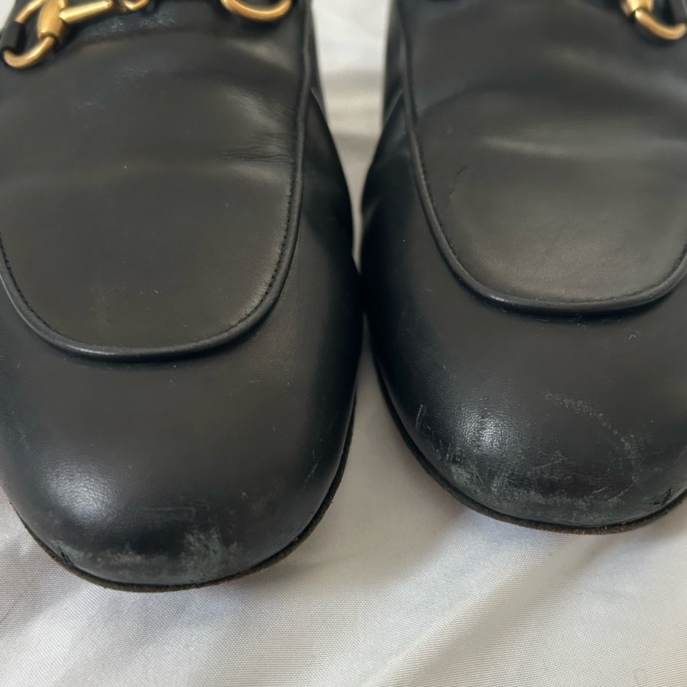 Gucci Black Leather Horsebit Mules with Gold Hardware - Picture 6 of 11